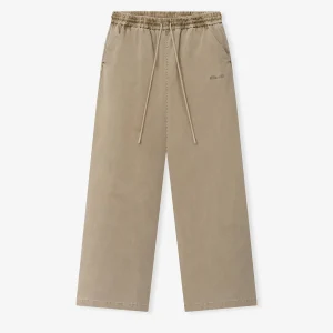 Pantalón de estar por casa de sarga de algodón con cordón ajustable color arcilla lavado