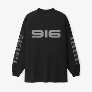 Camiseta moderna de manga larga con paneles, en negro vintage lavado
